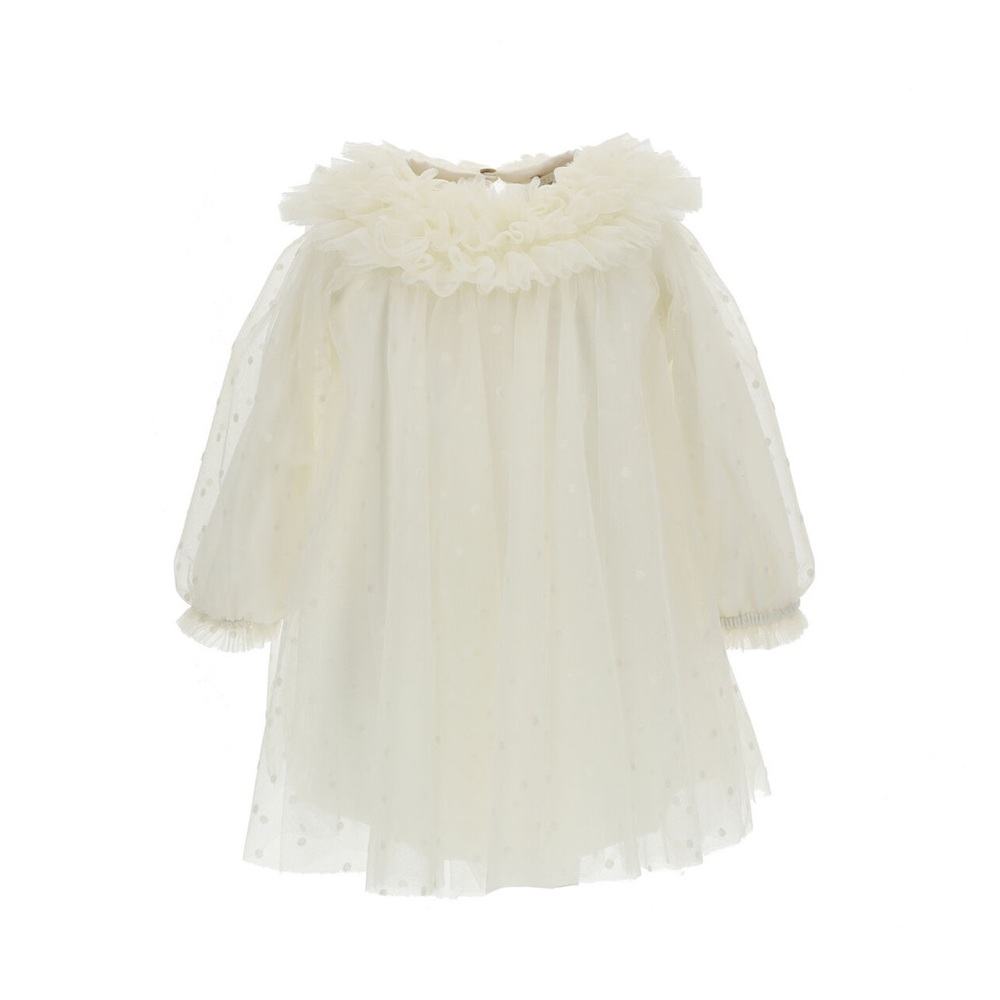 Monnalisa baby polka dot princess tulle dress cream 18M NEW
